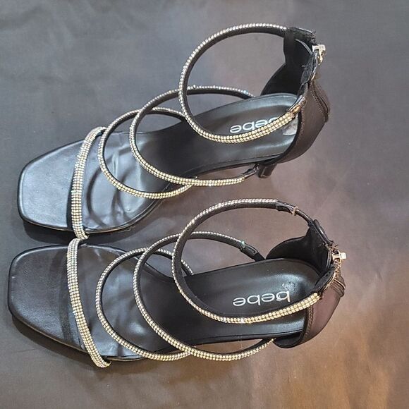 BRAND NEW BEBE MULTI- RHINESTONE STRAPS EMBELLISHMENTS HIGH HEEL STILETTO SANDAL - Picture 8 of 13